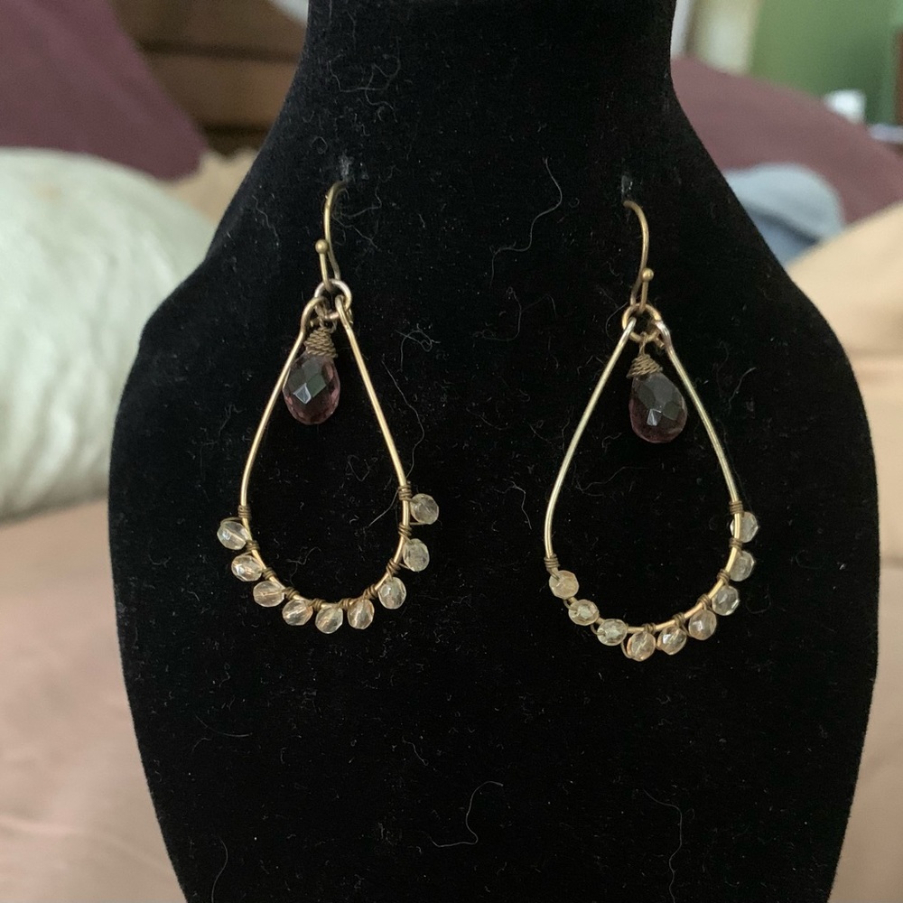 Vintage Anthropologie Boho dangle earrings with semi precious stones.